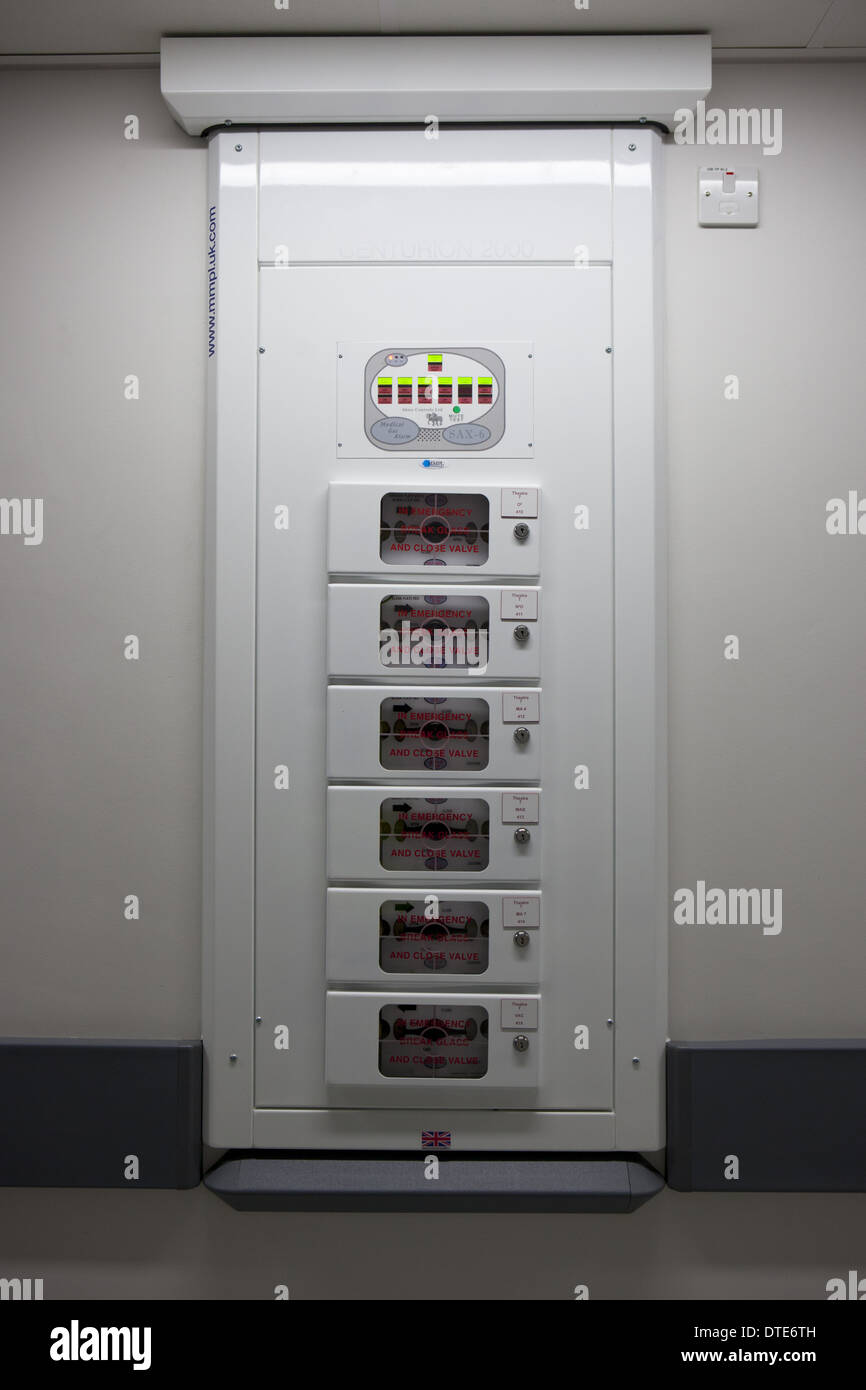 operating theatre medical gas alarm panel for oxygen nitrous oxide laughing gas Stock Photo