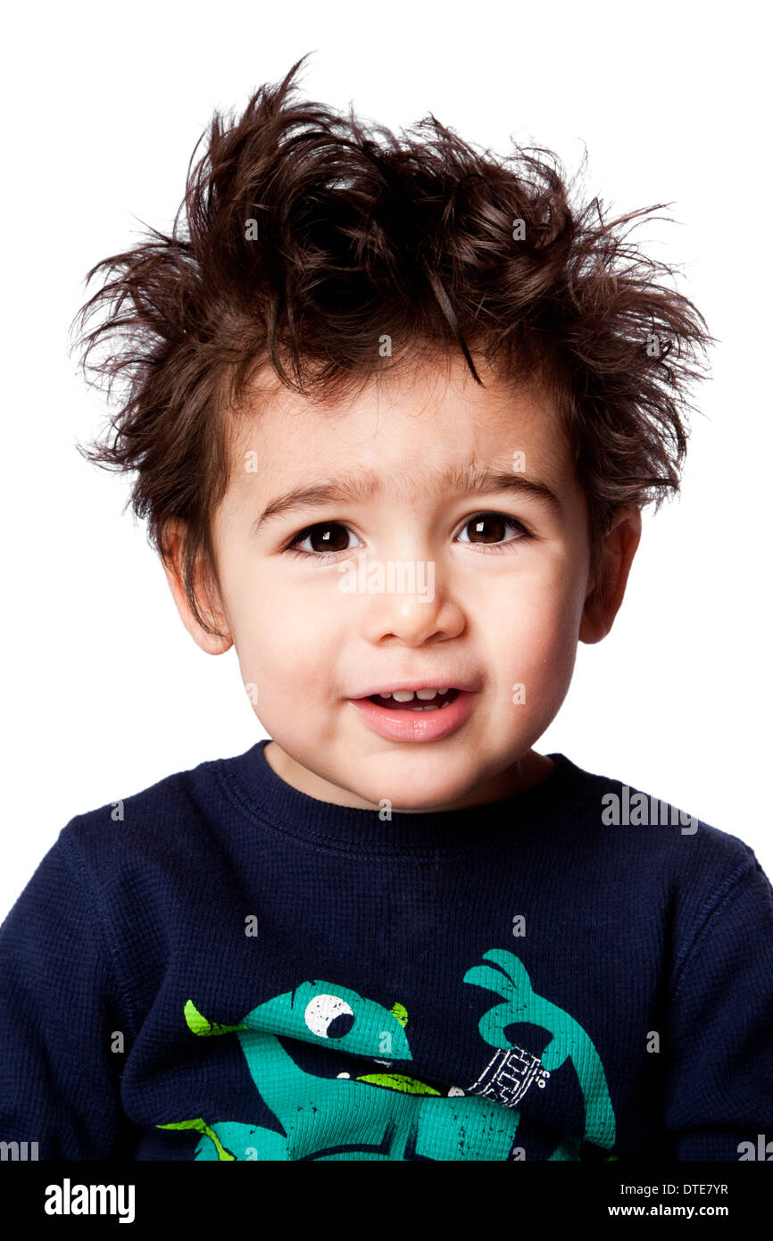 Cute Adorable Funny Toddler Boy Facial Expression With Crazy Hair