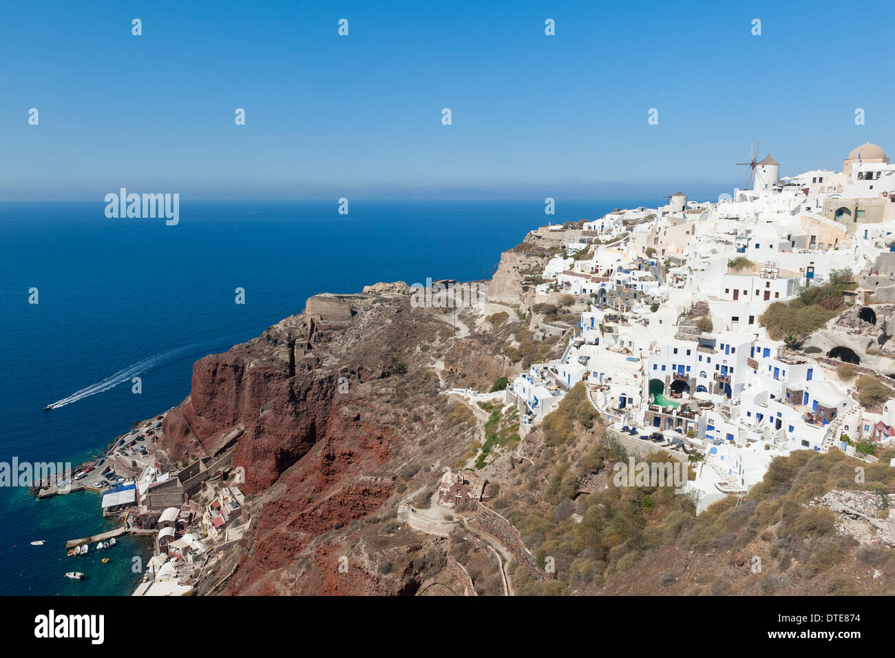 Villages of Oia and Amoudi in Santorini Greece Stock Photo