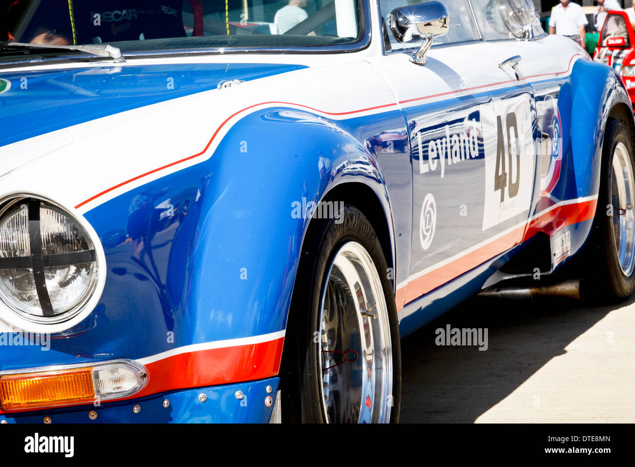 Detail of racing Jaguar XK6 in red white and blue livery Stock Photo