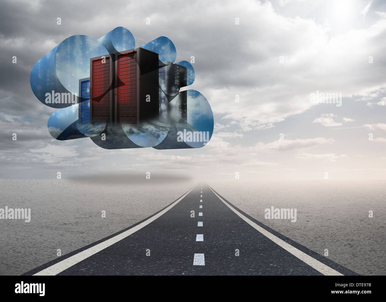 Composite image of server towers on abstract screen Stock Photo