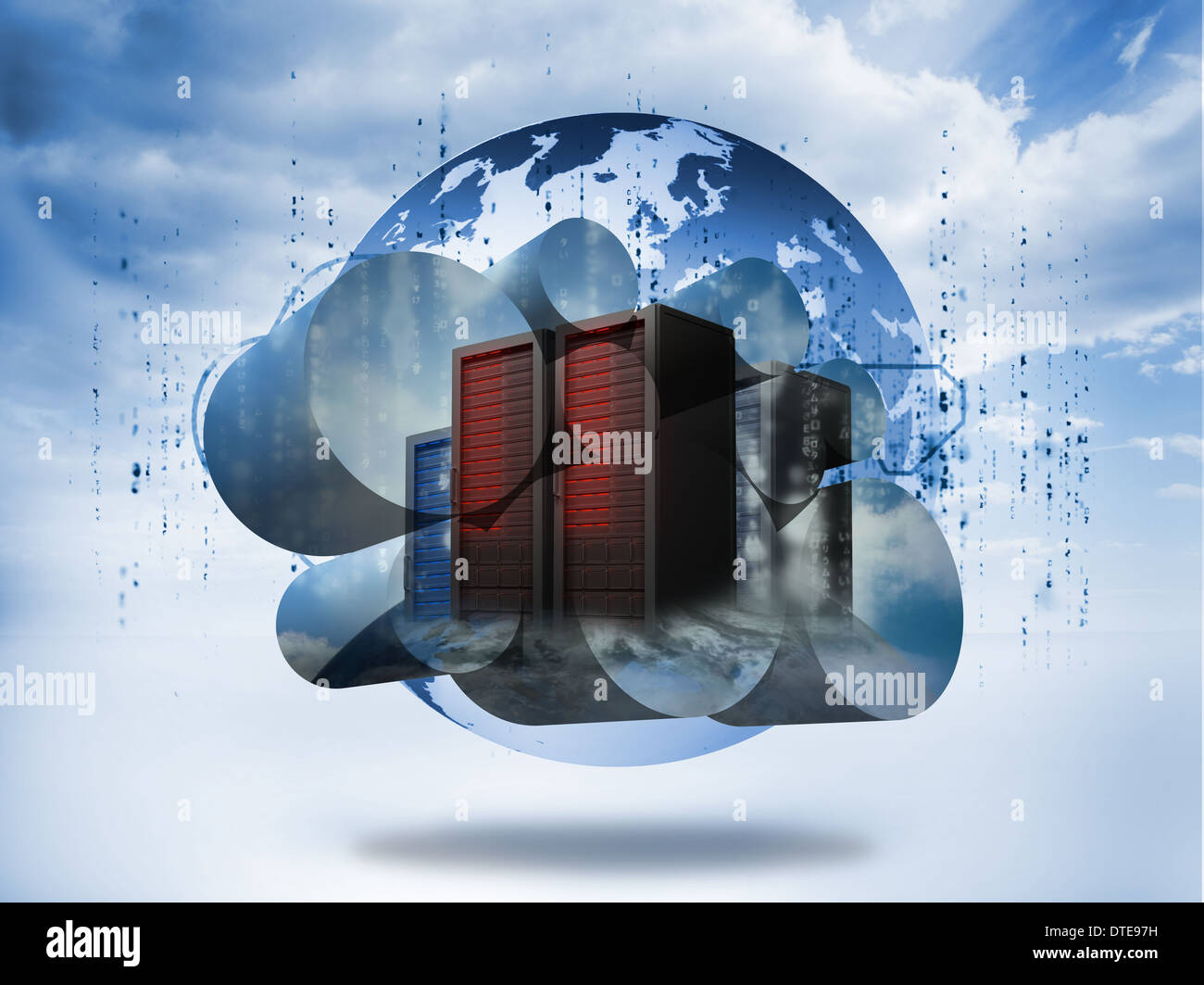 Composite image of server towers on abstract screen Stock Photo