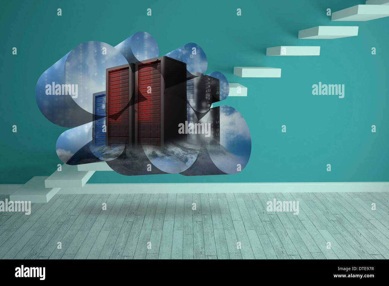 Composite image of server towers on abstract screen Stock Photo