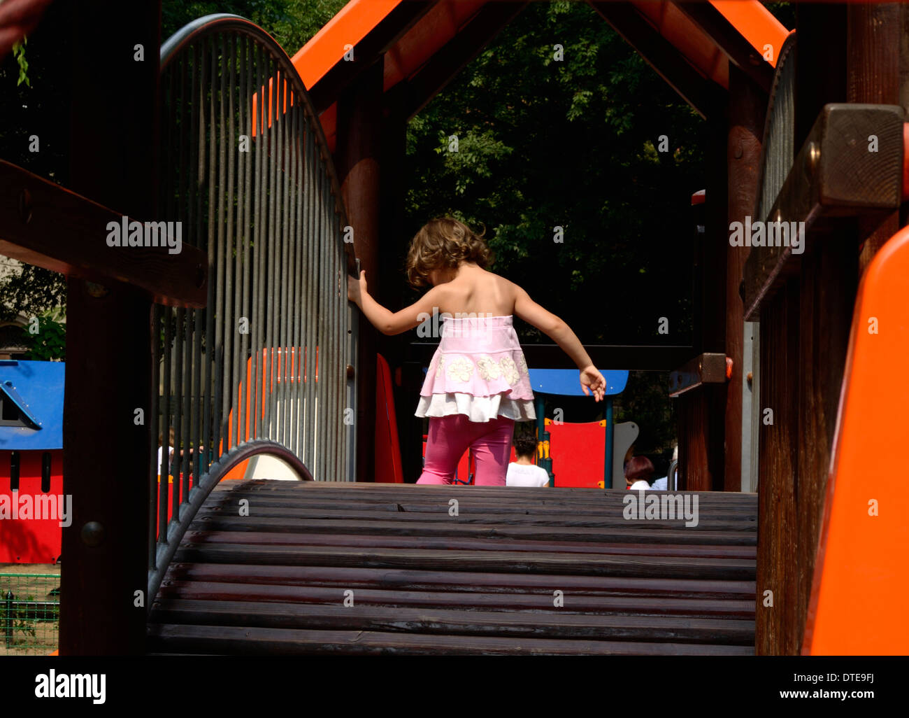 Little girl walked across the bridge - playground Subotica Serbia Stock Photo