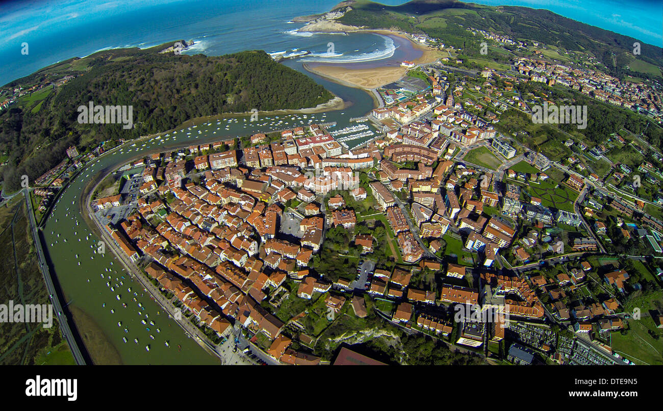 Aerial view, beach, Villa Plentzia, landscape, Basque country Stock Photo