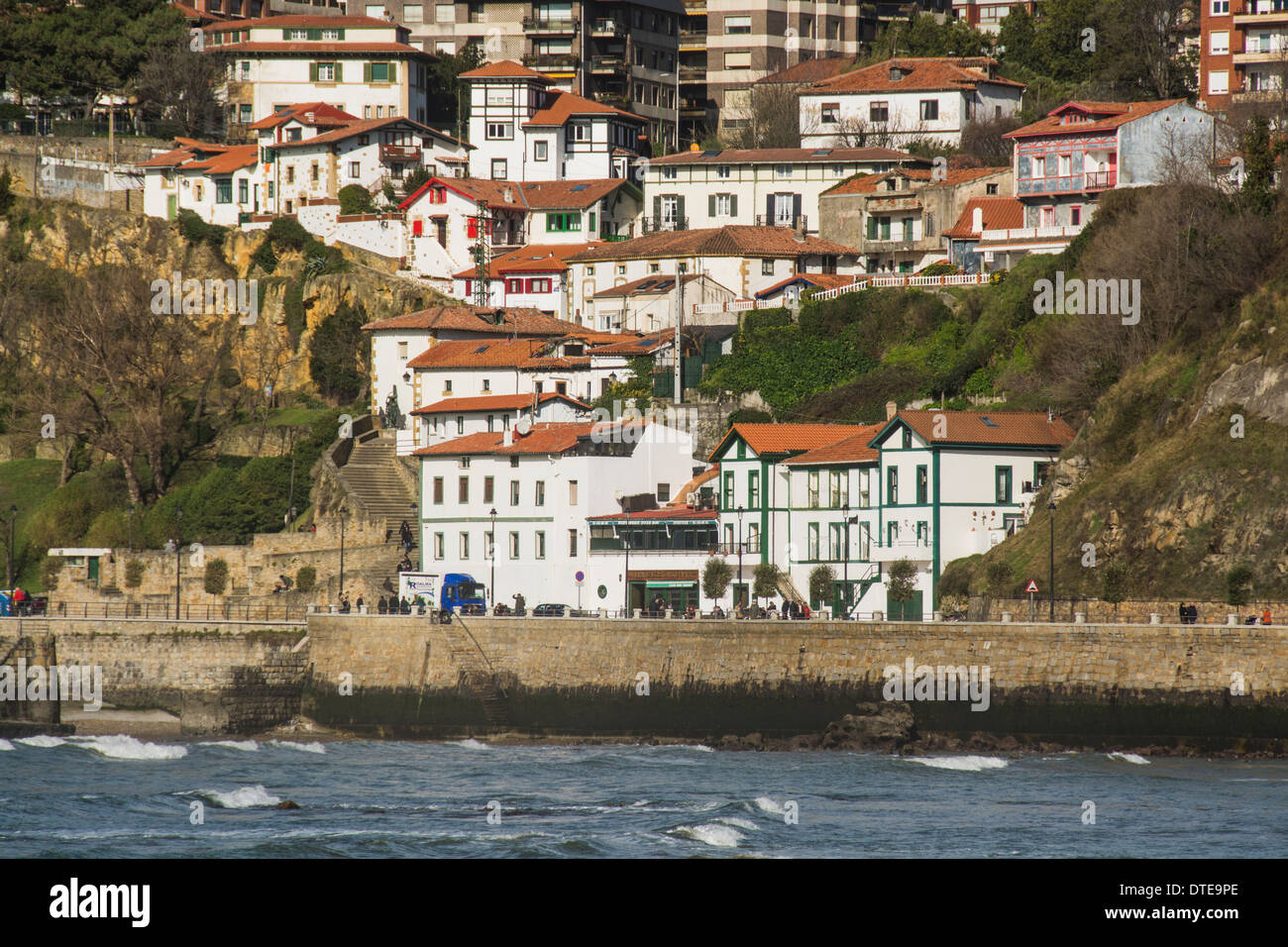 Aerial view, Basque Country, Algorta, old port of Algorta, fishing port Stock Photo