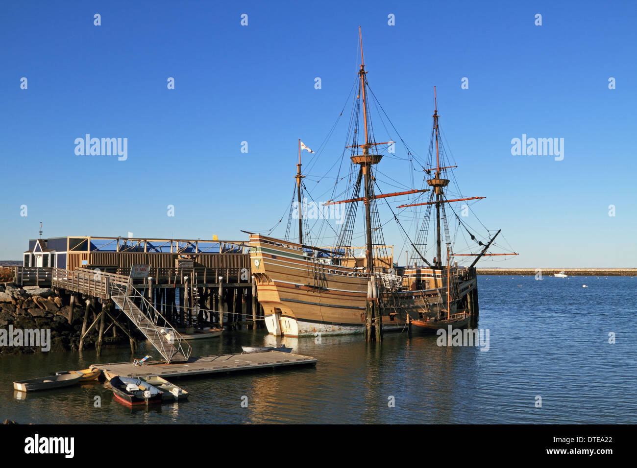 A replica of the Mayflower in the harbor at Plymouth, Massachusetts, USA Stock Photo