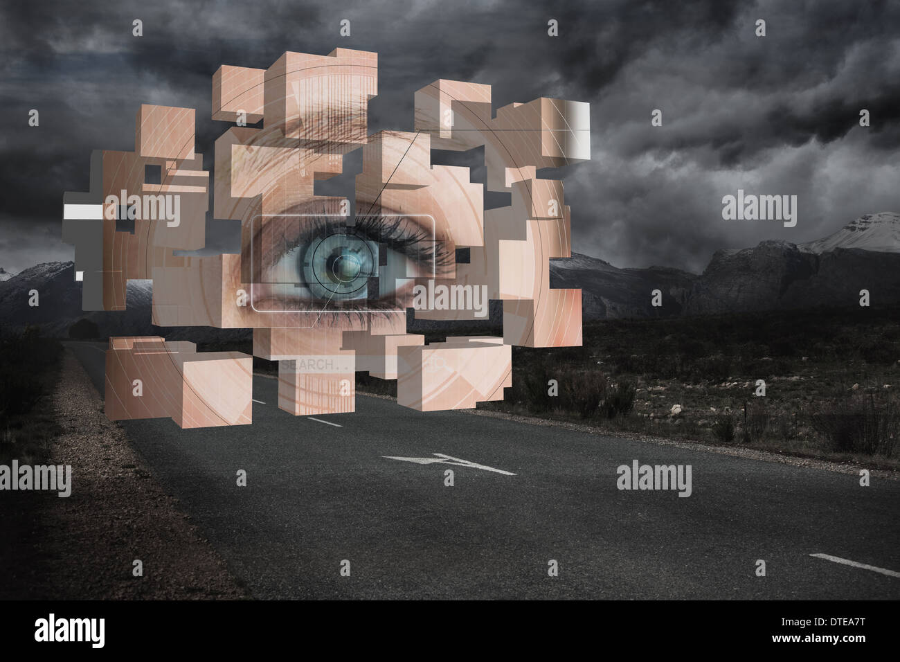 Composite image of eye analysis on abstract screen Stock Photo