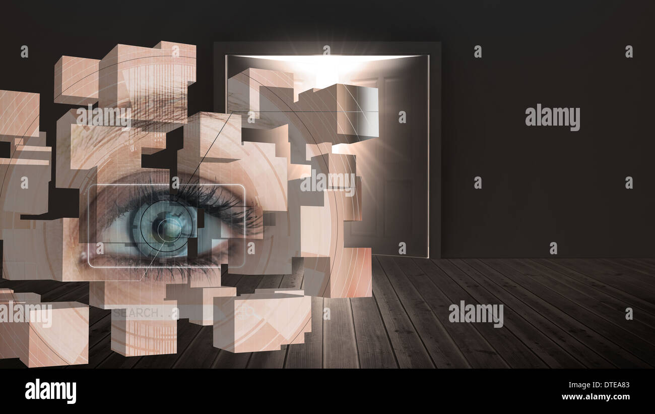 Composite image of eye analysis on abstract screen Stock Photo