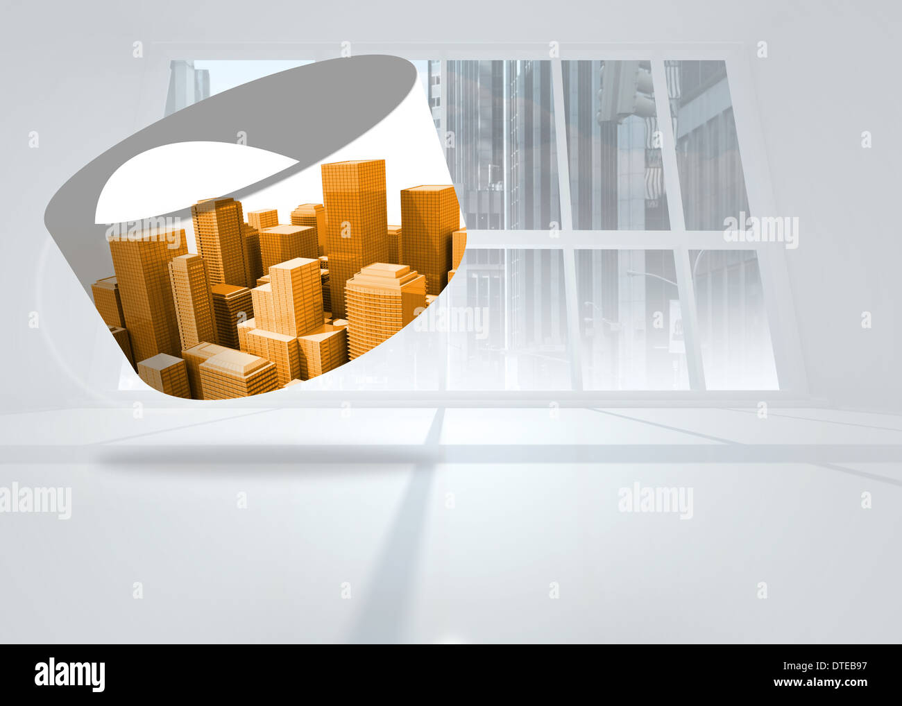 Composite image of orange cityscape on abstract screen Stock Photo