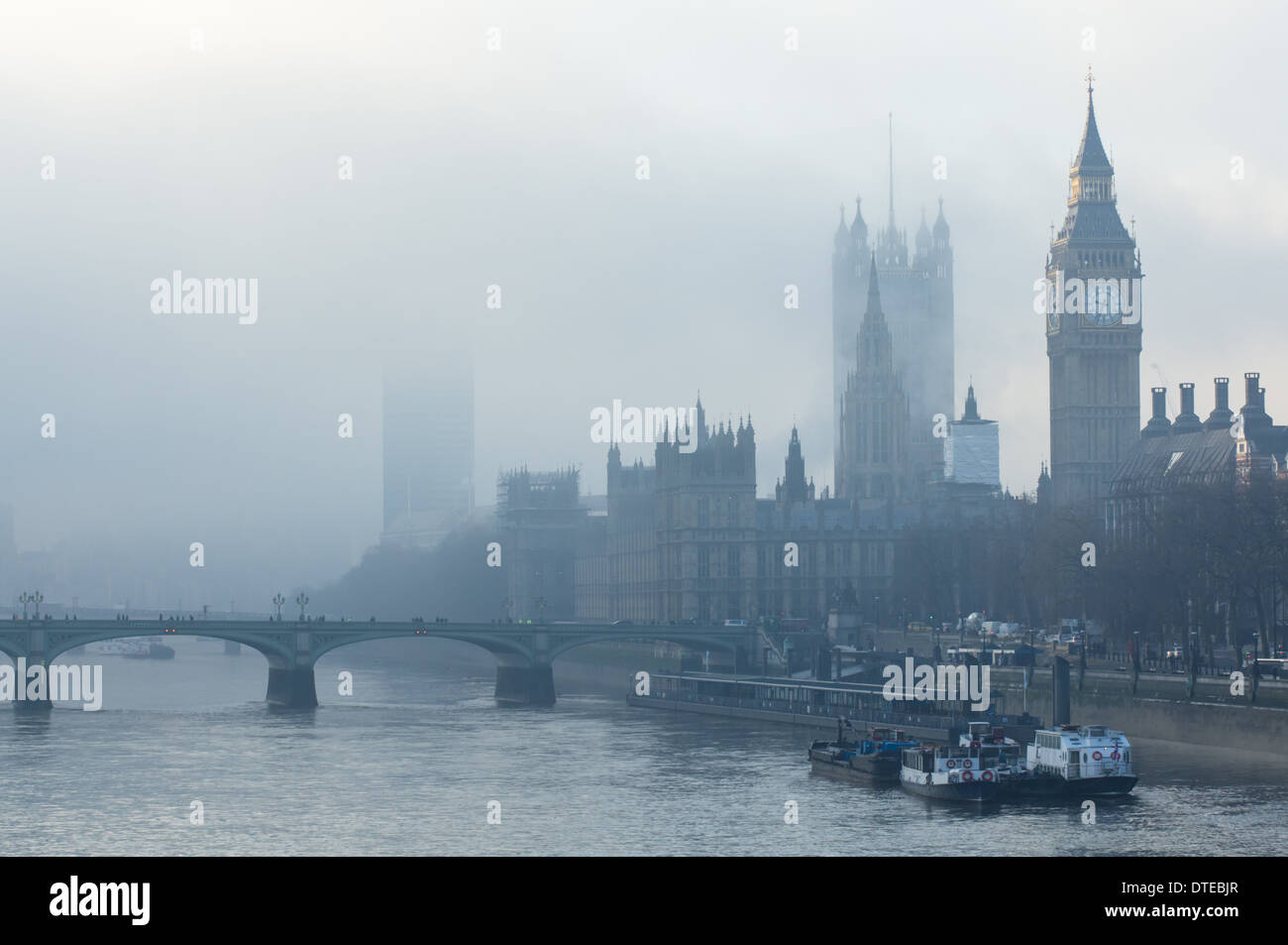 Big Ben and the Houses of Parliament on a foggy morning, London England United Kingdom UK Stock Photo