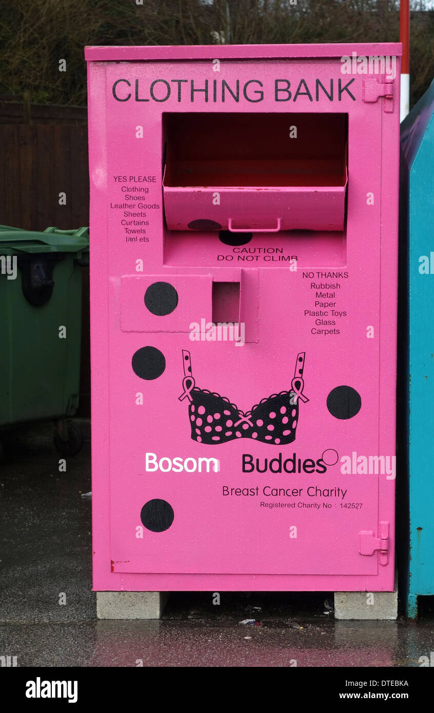 ' Bosom Buddies ' a charity clothing recycling bin Stock Photo
