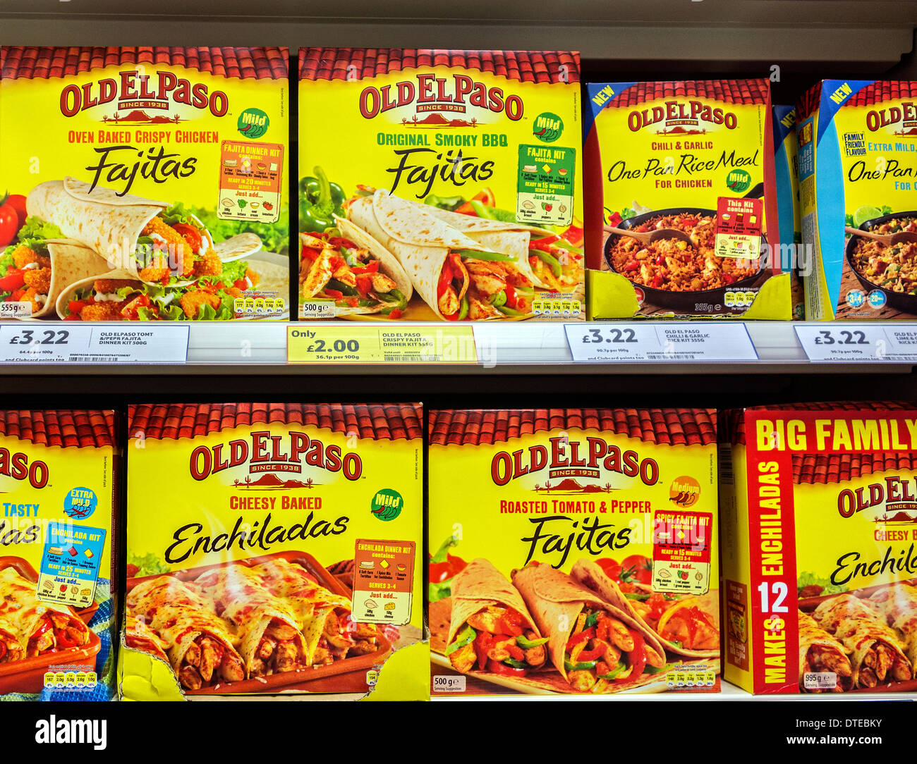 Old El Paso mexican meals on sale in a UK supermarket Stock Photo