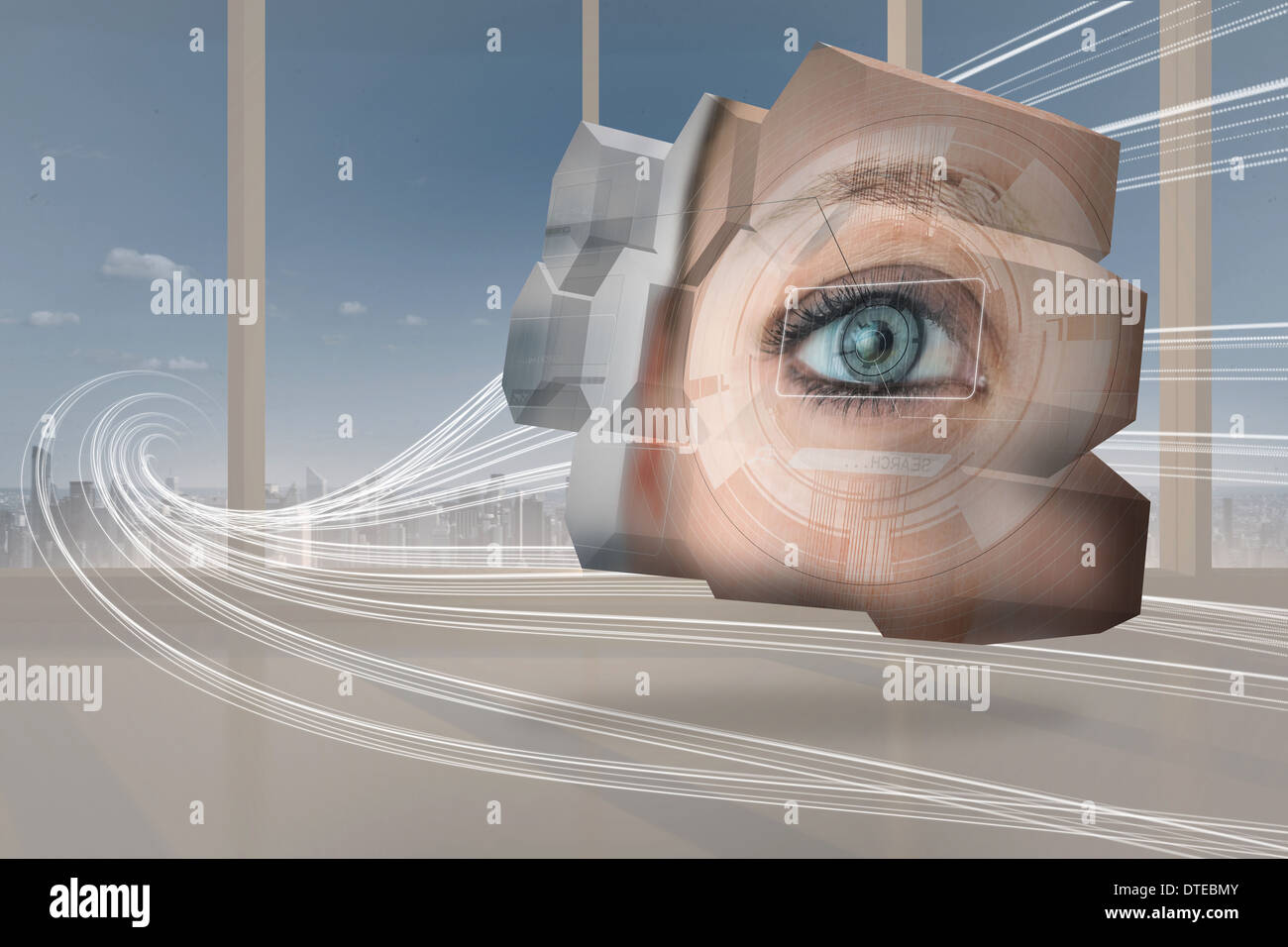Composite image of eye interface on abstract screen Stock Photo