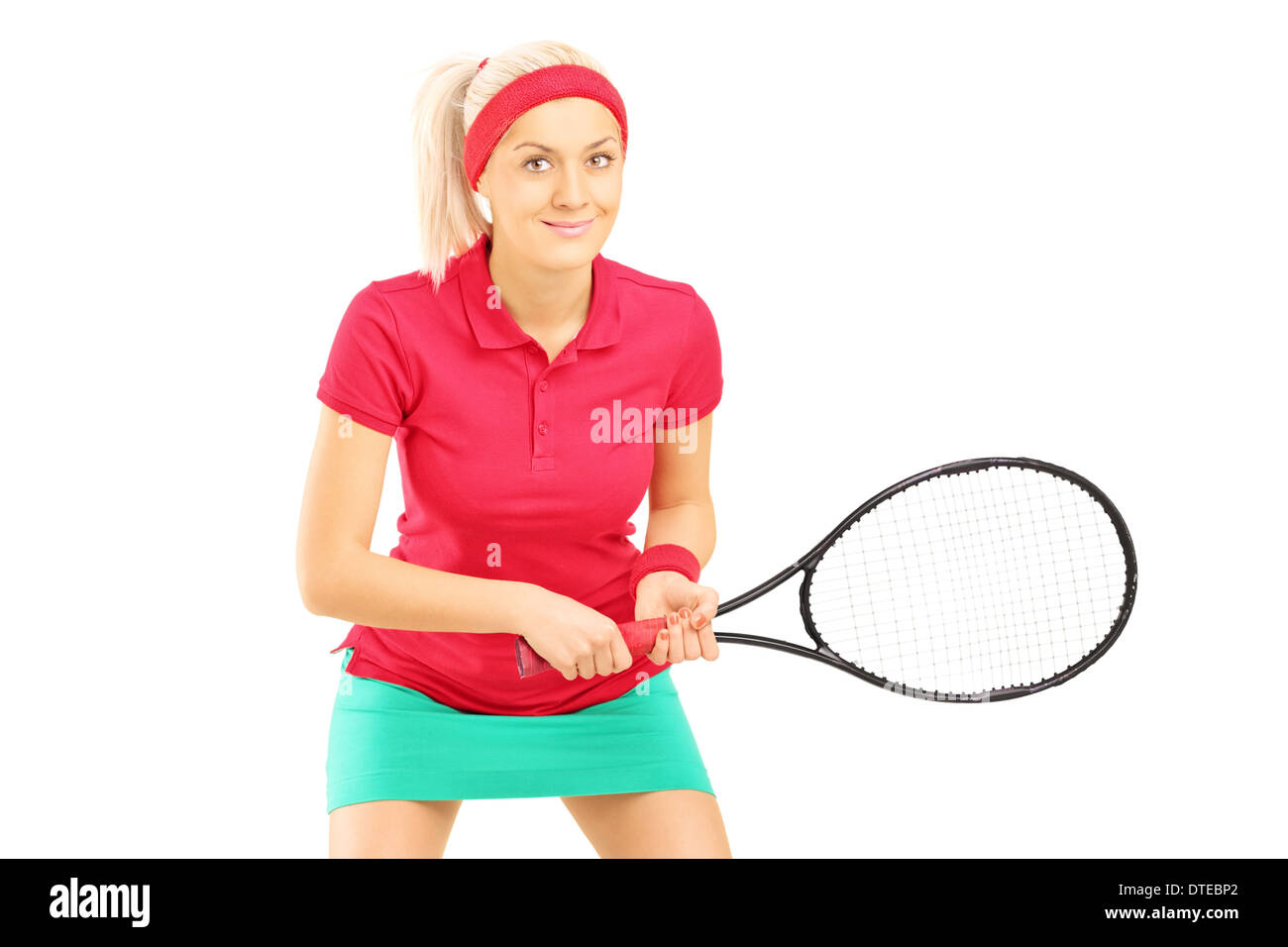 Young female tennis player holding a racket Stock Photo
