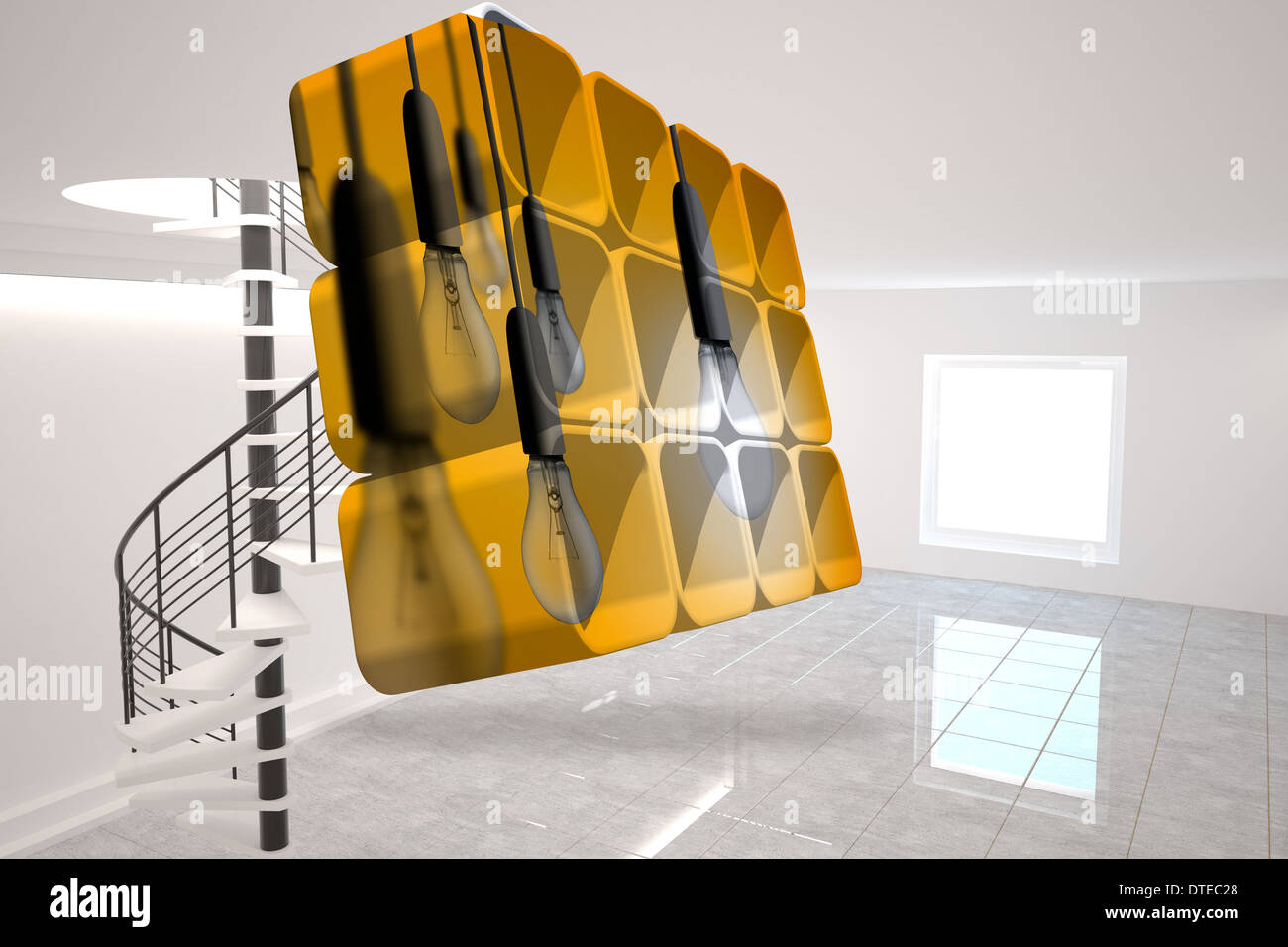Composite image of light bulbs on abstract screen Stock Photo