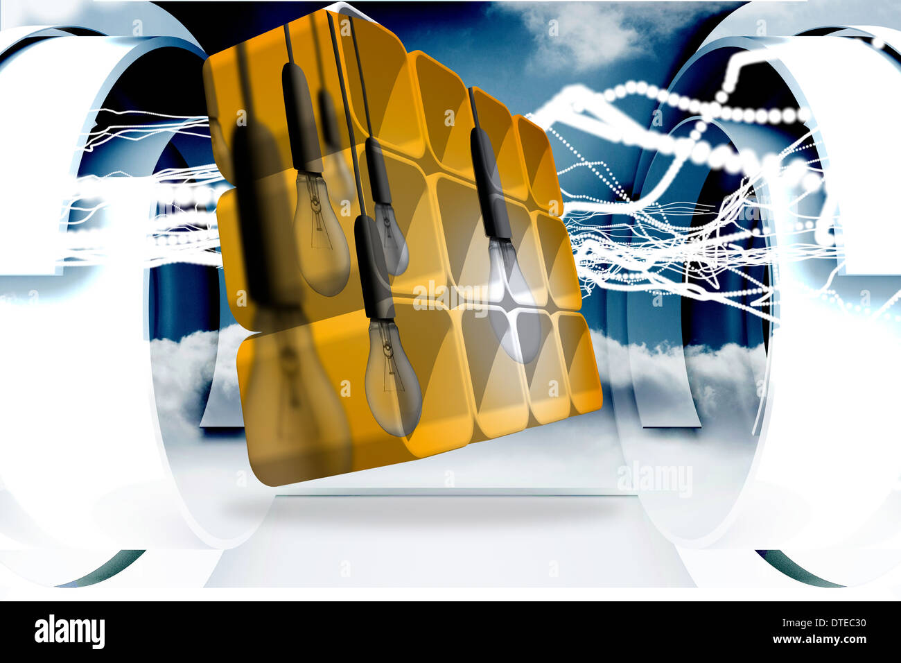Composite image of light bulbs on abstract screen Stock Photo