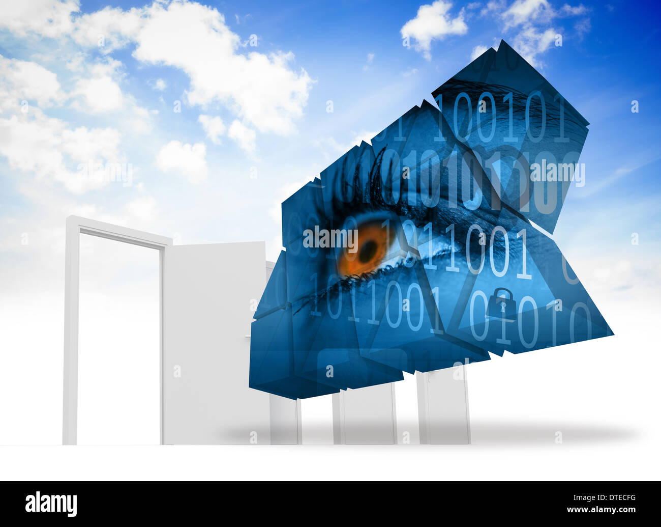 Composite image of eye and binary code on abstract screen Stock Photo