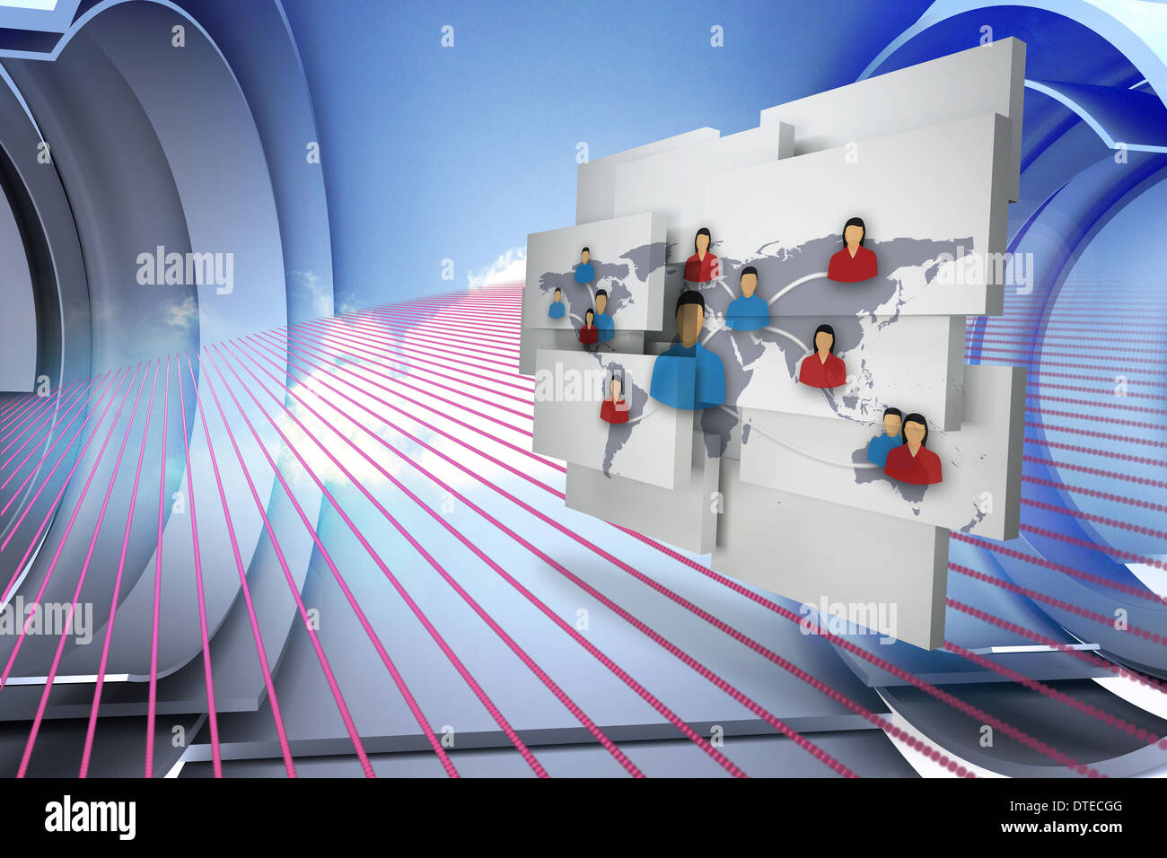 Composite image of international community on abstract screen Stock Photo