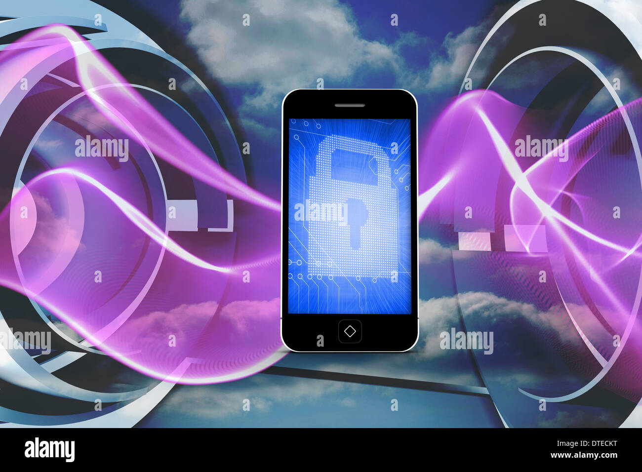Composite image of blue lock on smartphone screen Stock Photo