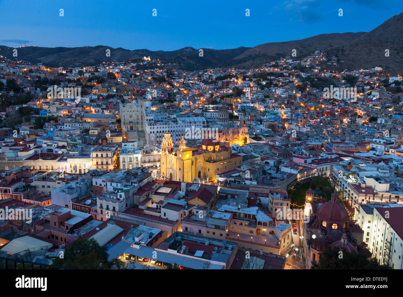 Overview of the city of Guanajuato, early evening - Guanajuato, Guanajuato, Mexico Stock Photo