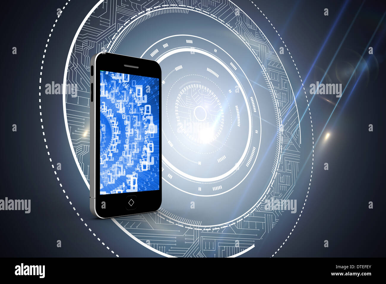 Composite image of binary code on smartphone screen Stock Photo