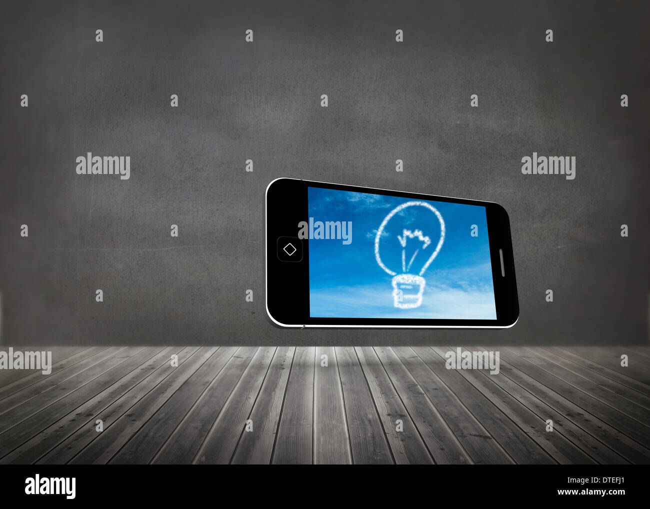 Composite image of cloud light bulb on smartphone screen Stock Photo