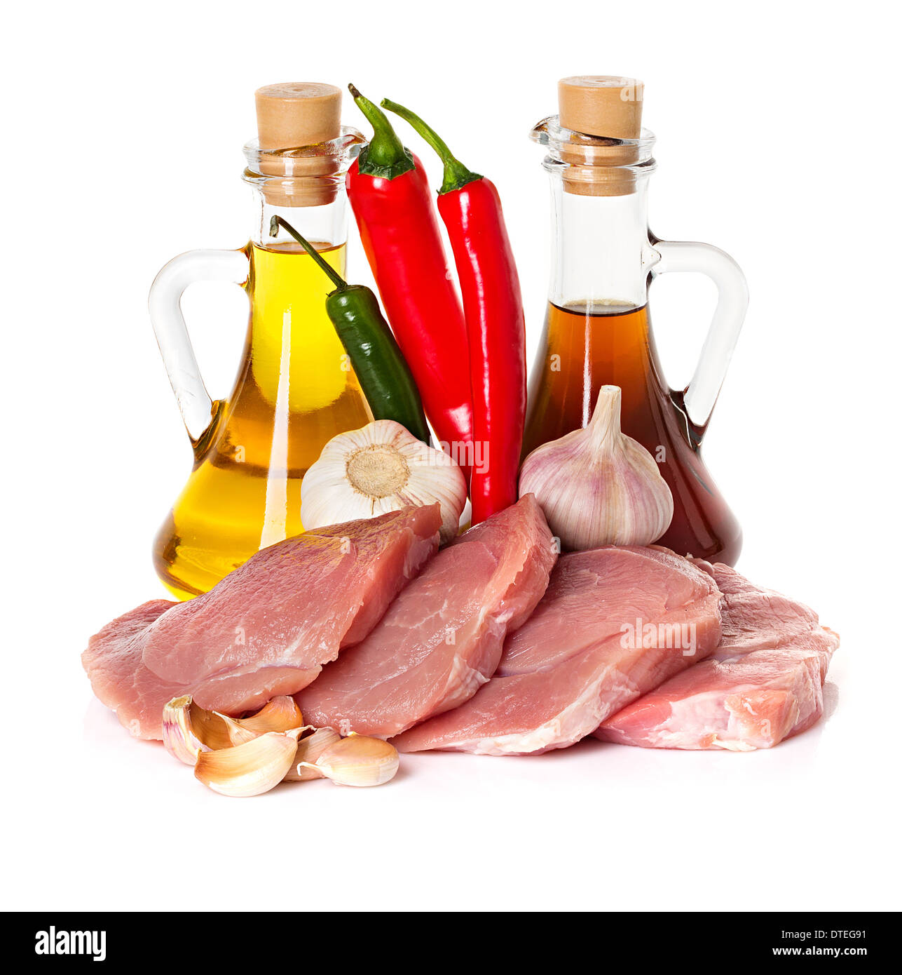 Raw meat pork spices and vegetables Stock Photo