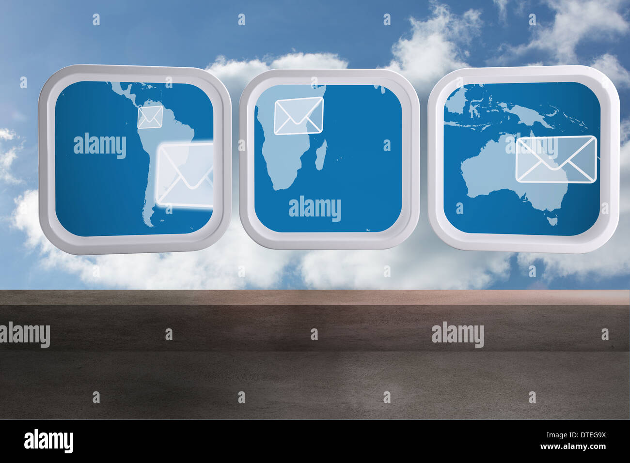 Composite image of world map and email on abstract screen Stock Photo