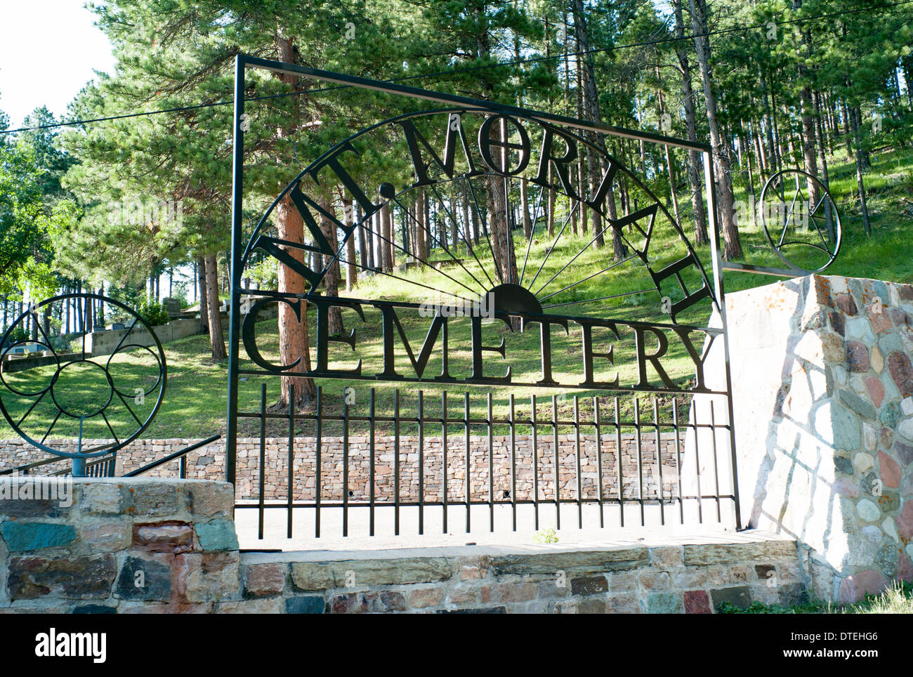 Mt. Moriah Cemetery gates in Deadwood, SD on Aug. 9, 2009. Stock Photo