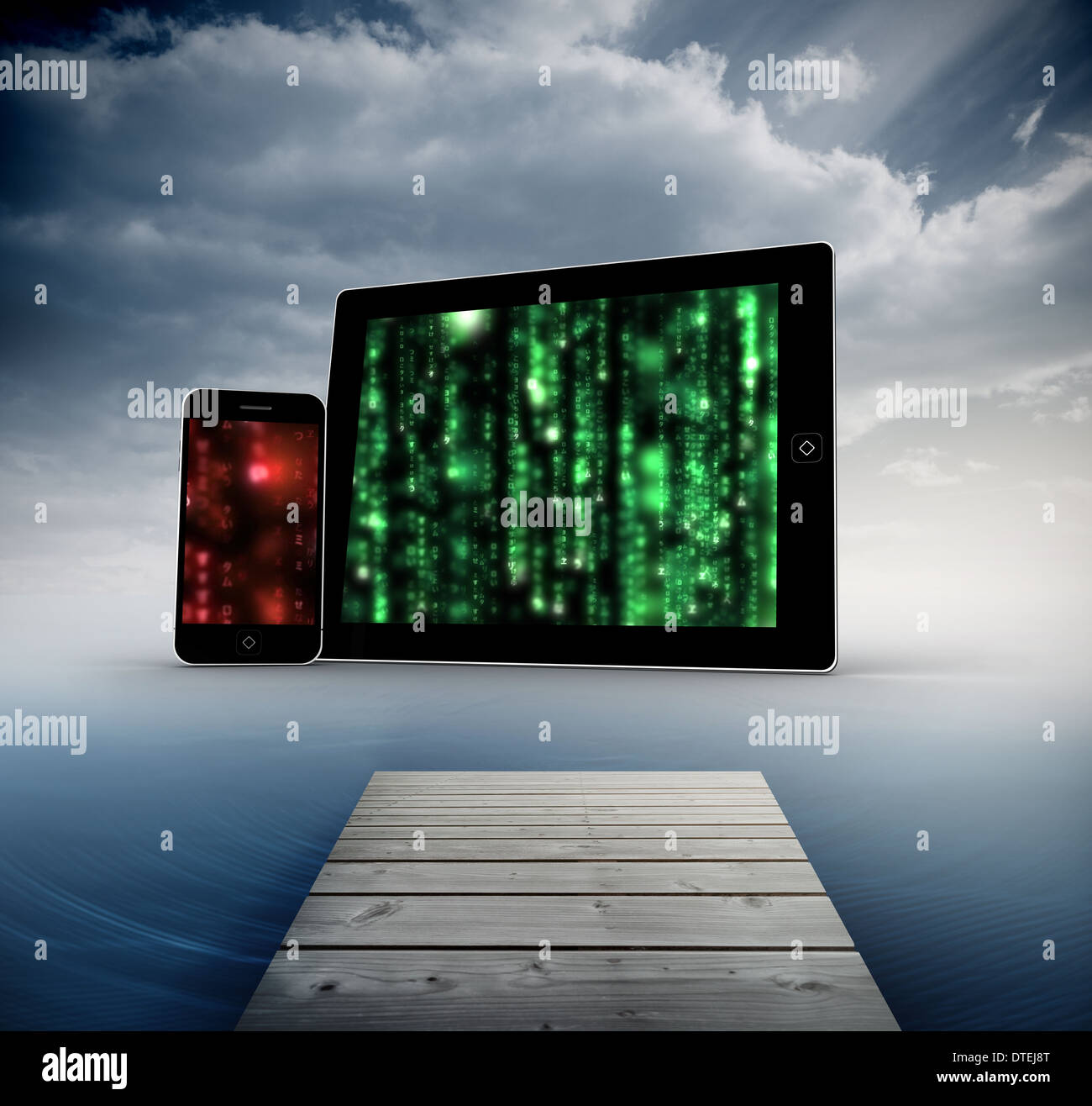 Composite image of matrix on tablet and smartphone screens Stock Photo