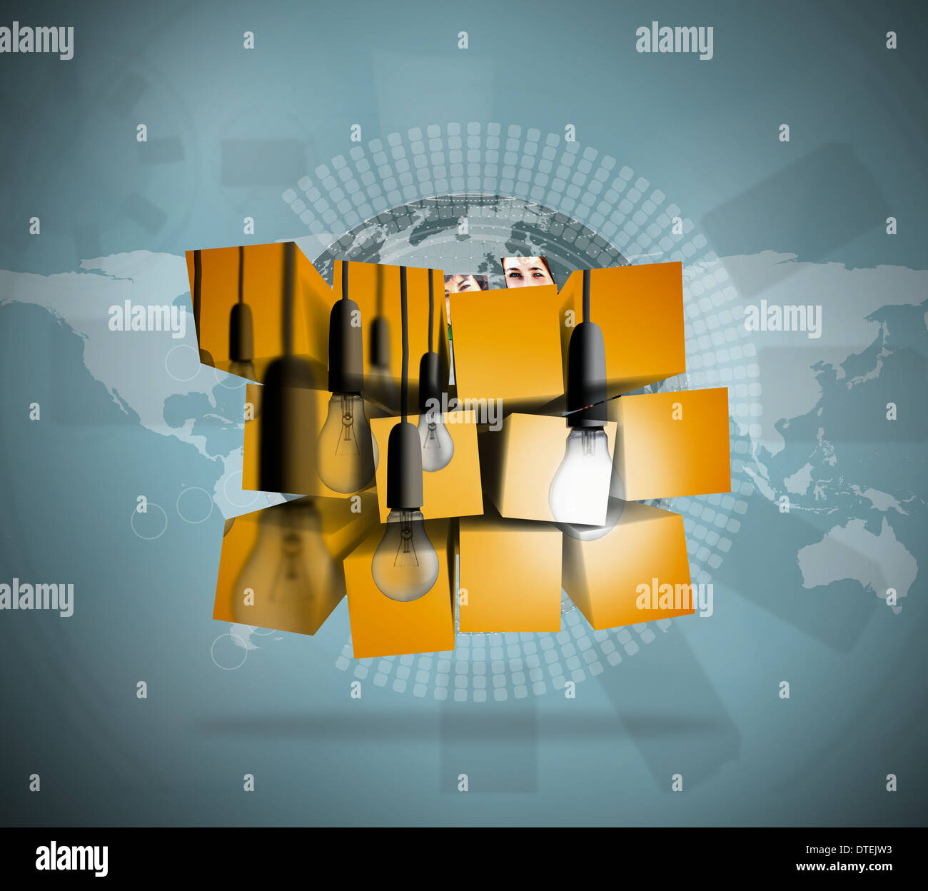 Composite image of light bulbs on abstract screen Stock Photo