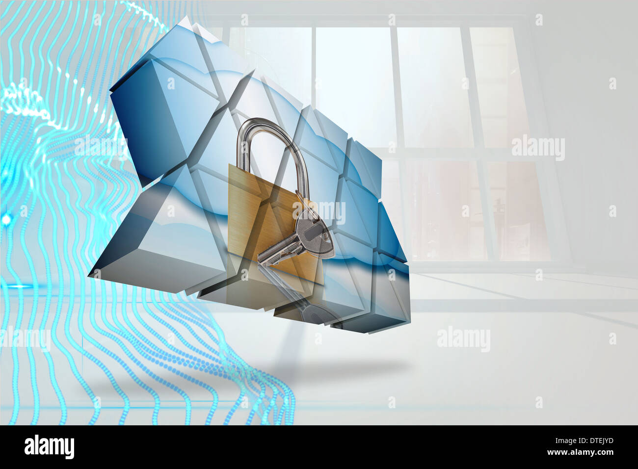 Composite image of lock and key on abstract screen Stock Photo - Alamy