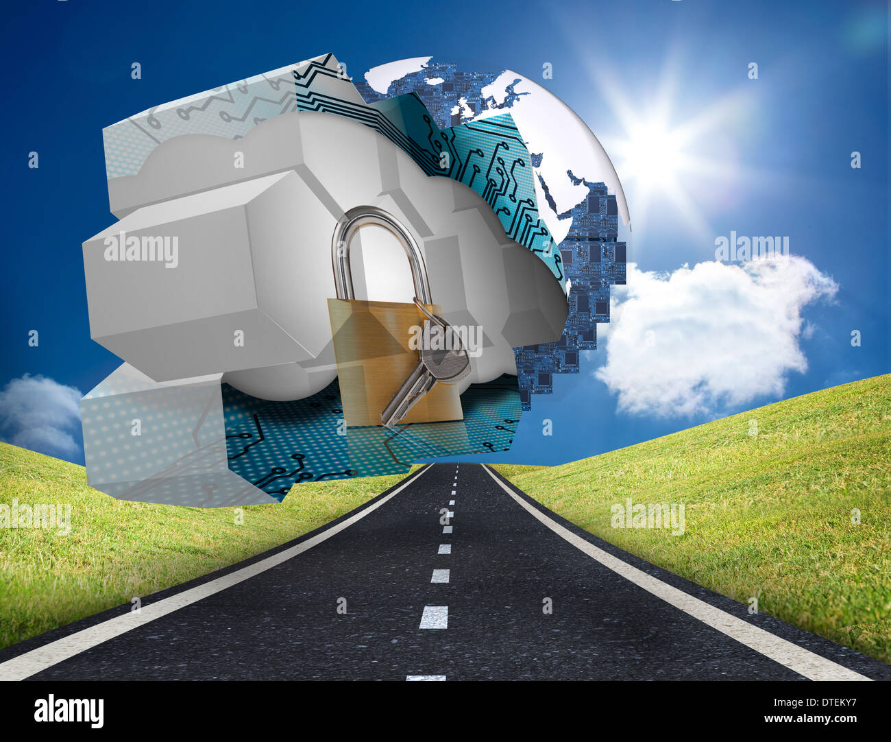 Composite image of lock and key on abstract screen Stock Photo - Alamy