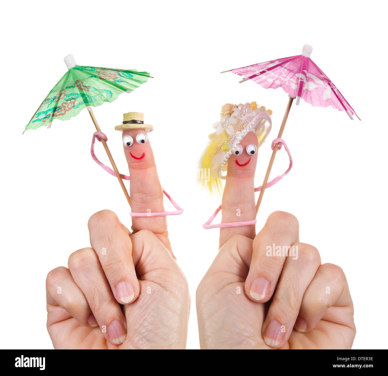 Caricature made of a finger puppet representing a happy couple Stock Photo