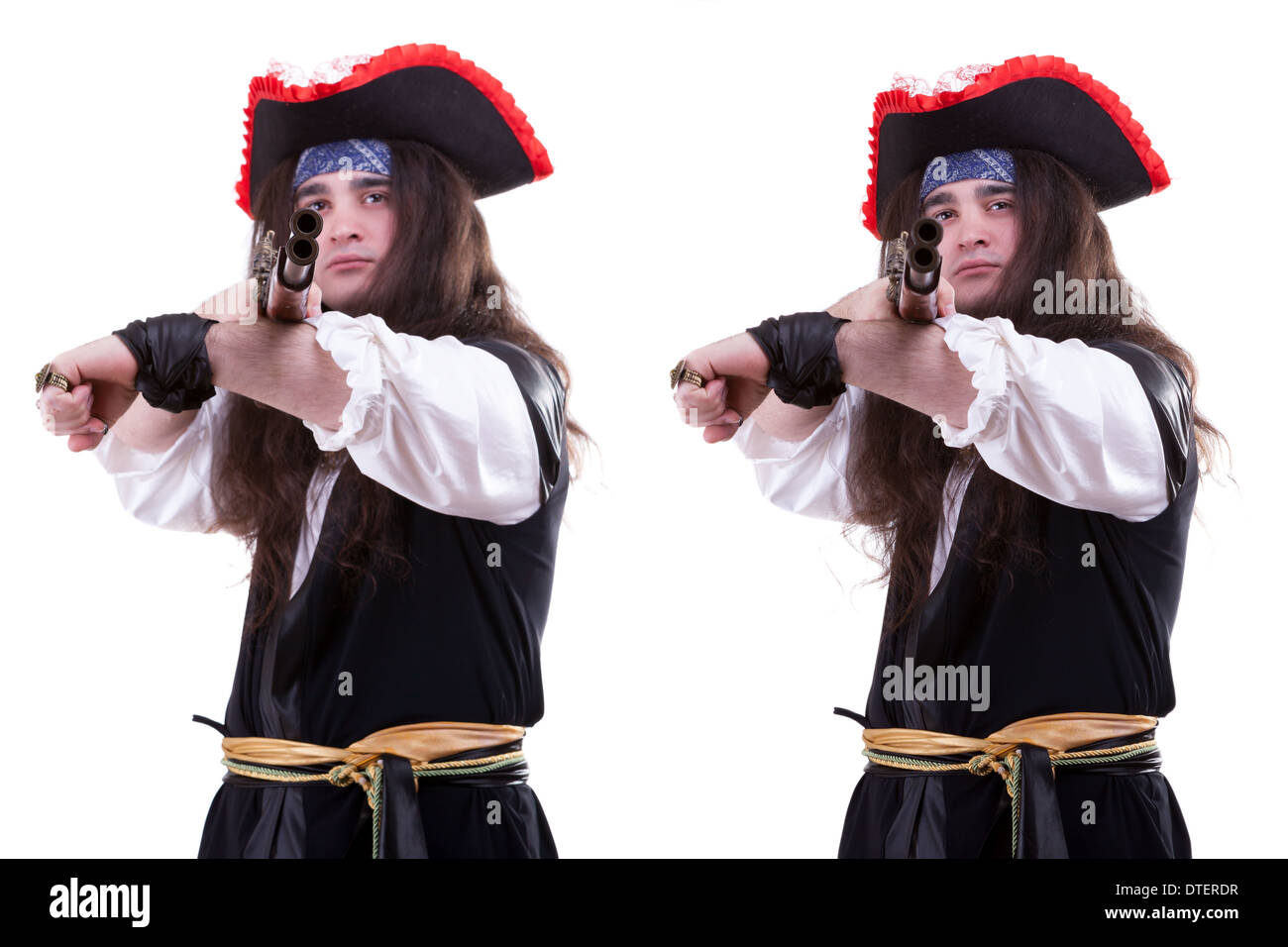 Pirate with a gun. Two different focal points. Collage. Isolated on ...