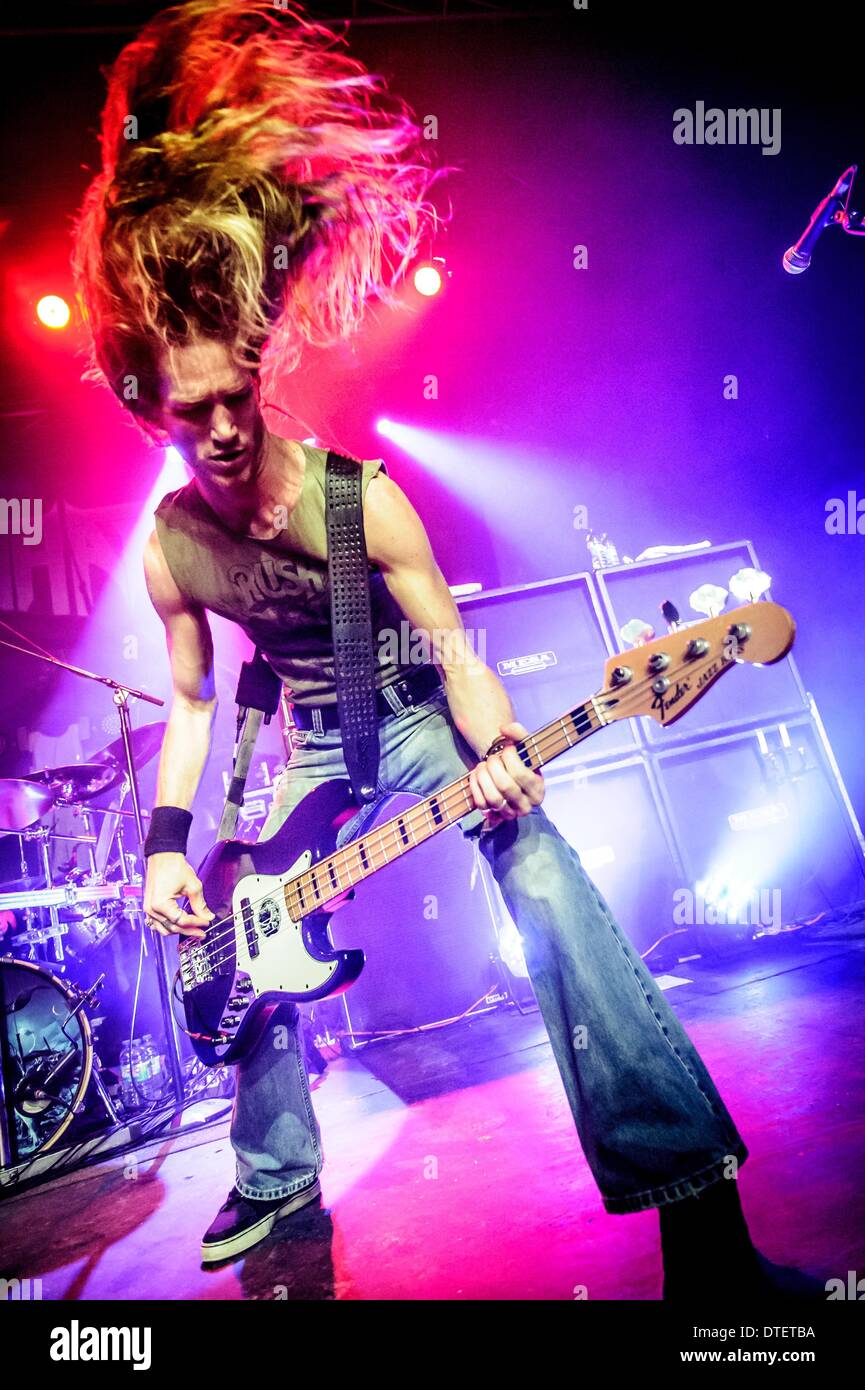 Toronto, Ontario, Canada. 16th Feb, 2014. Bass guitarist DAMIEN SISSON of American thrash metal band Death Angel performs at Sound Academy in Toronto. Credit:  Igor Vidyashev/ZUMAPRESS.com/Alamy Live News Stock Photo
