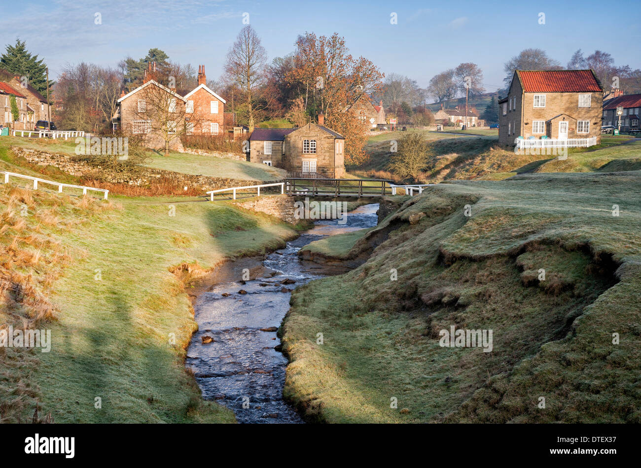 Hutton beck in Hutton le Hole village on a frosty winter's morning ...