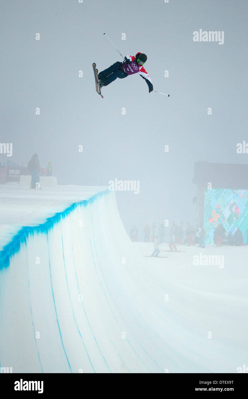 Sochi, Russia. 16th Feb, 2014. Womans halfpipe training. Rowan Cheshire (Team GB)in action at the Rosa Khutor extreme park. Credit:  Action Plus Sports/Alamy Live News Stock Photo