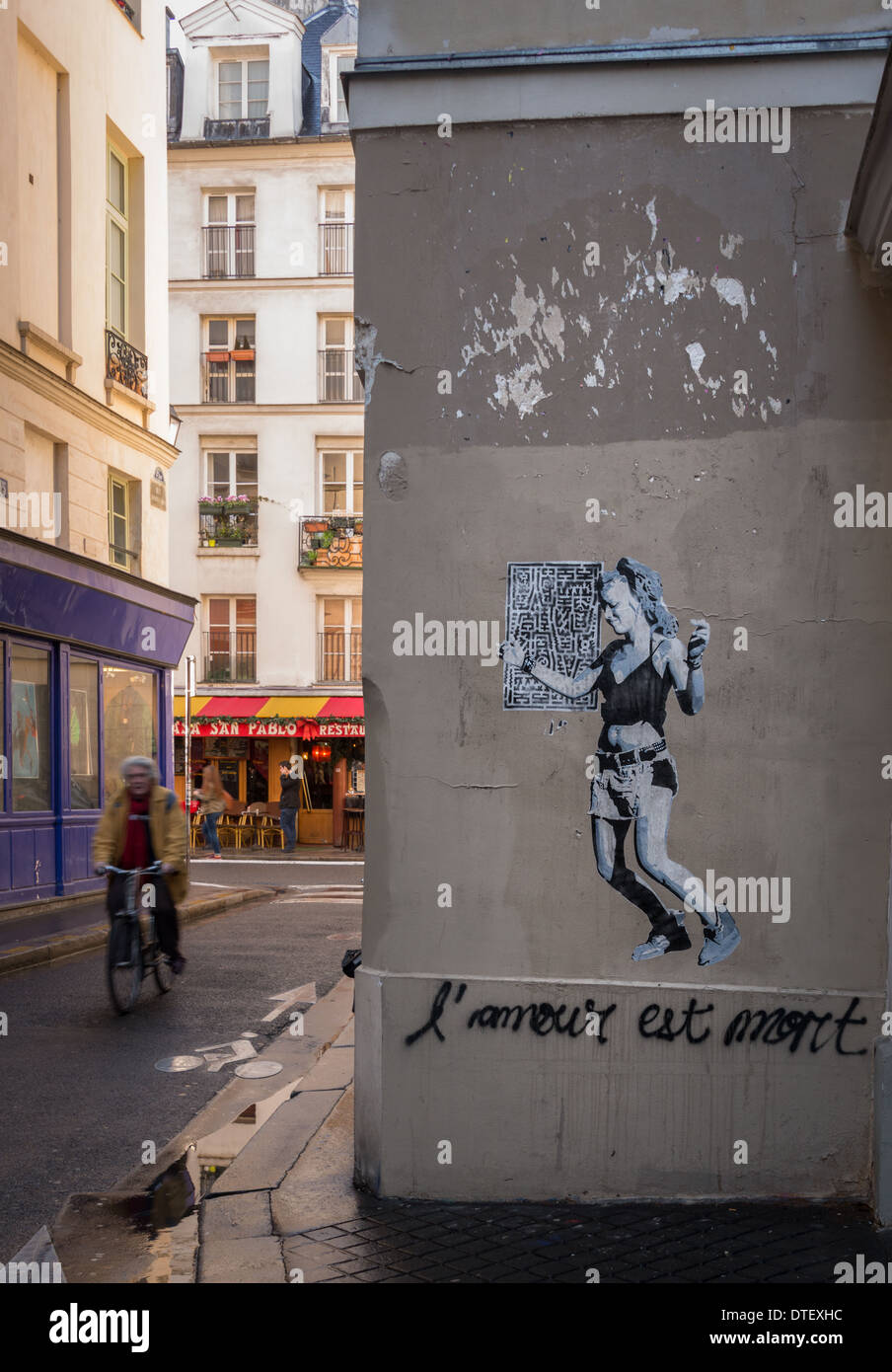Graffiti in Paris, 'Love is dead' Stock Photo