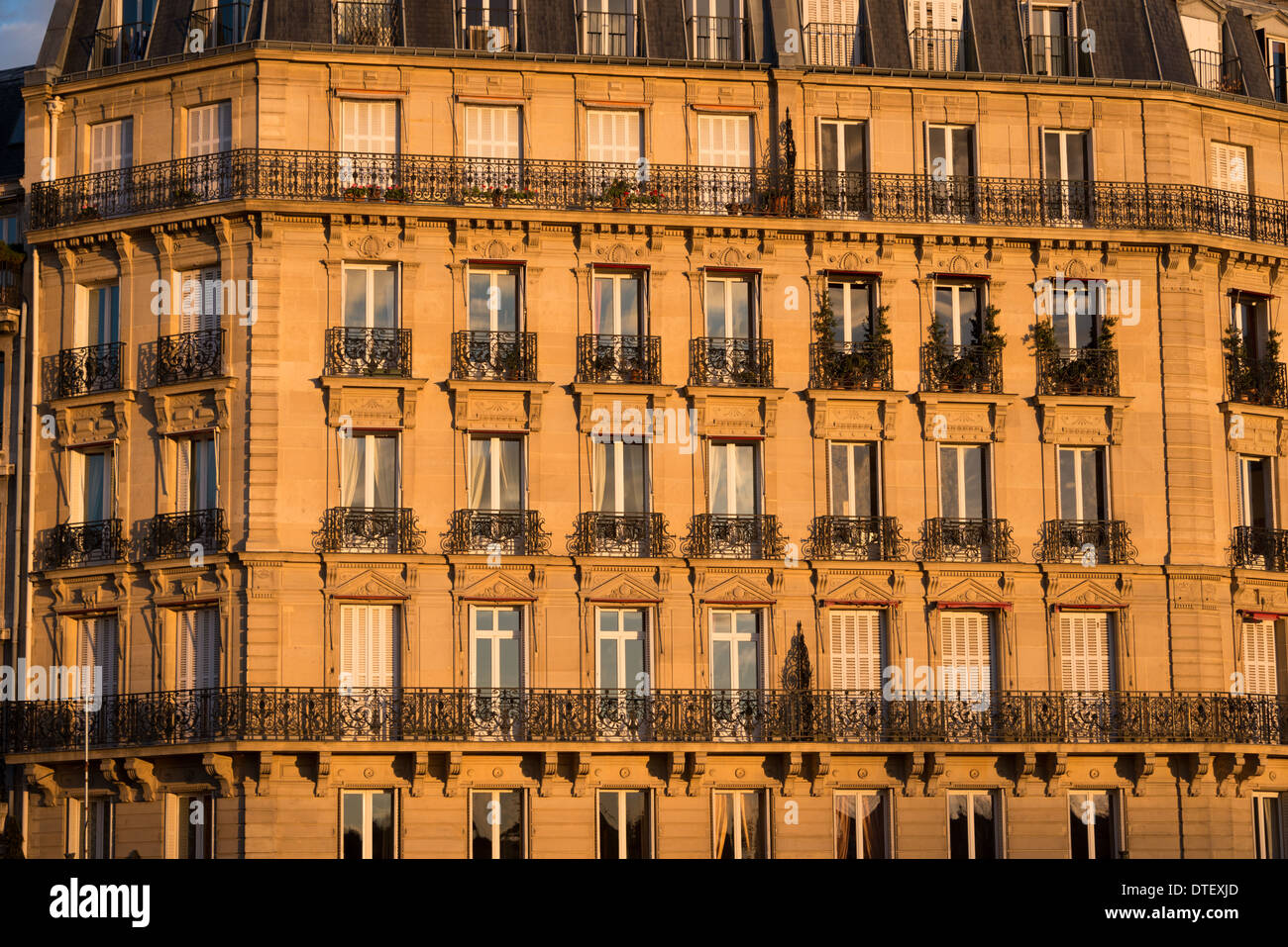 Apartment building near Notre Dame, Paris, in late afternoon winter