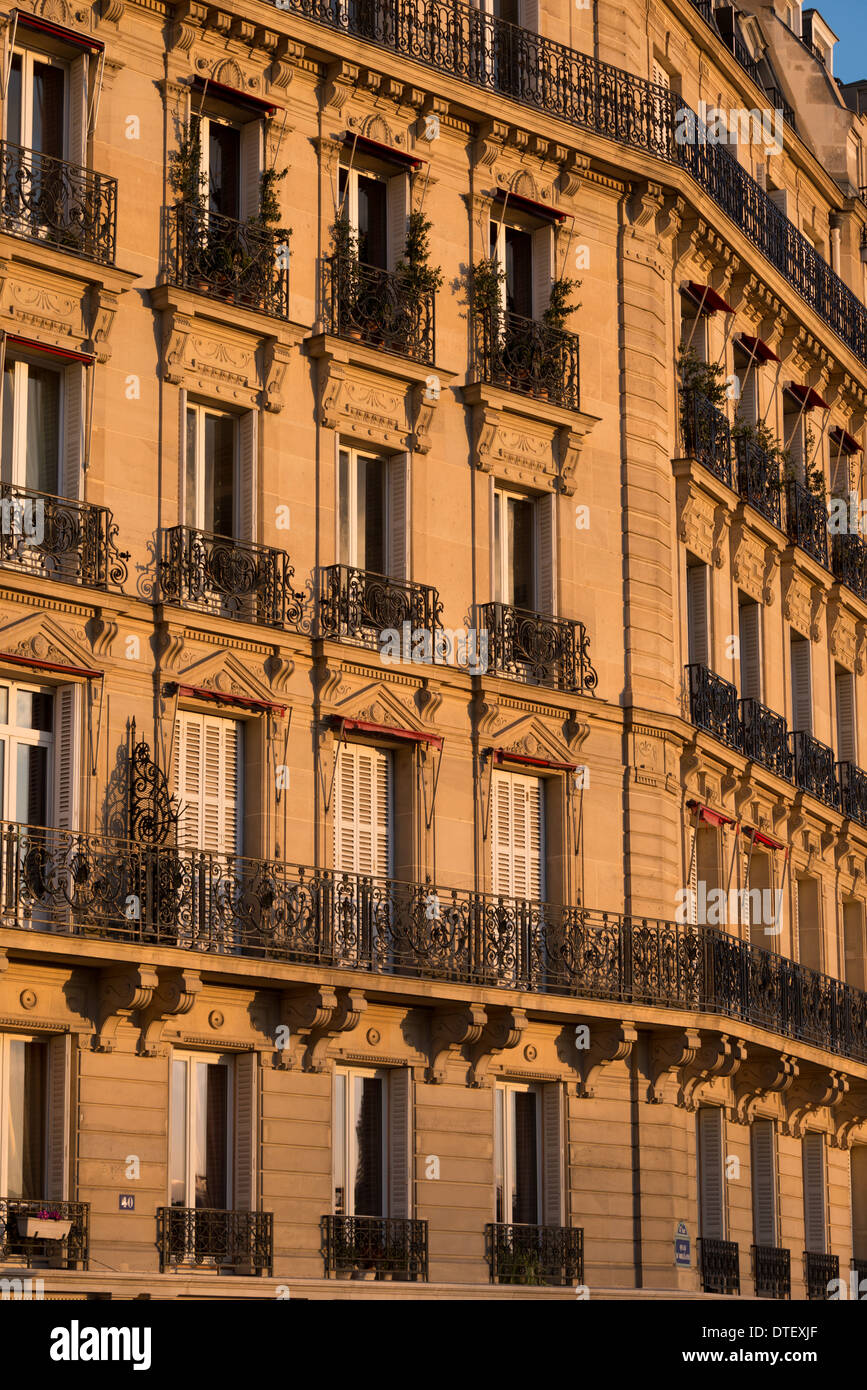 Apartment building near Notre Dame, Paris, in late afternoon winter