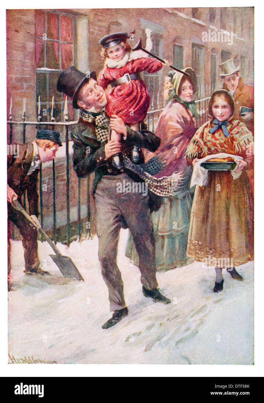 Bob Cratchit and Tiny Tim Illustration from the Novel A Christmas Carol. by Charles John Huffam Dickens Stock Photo