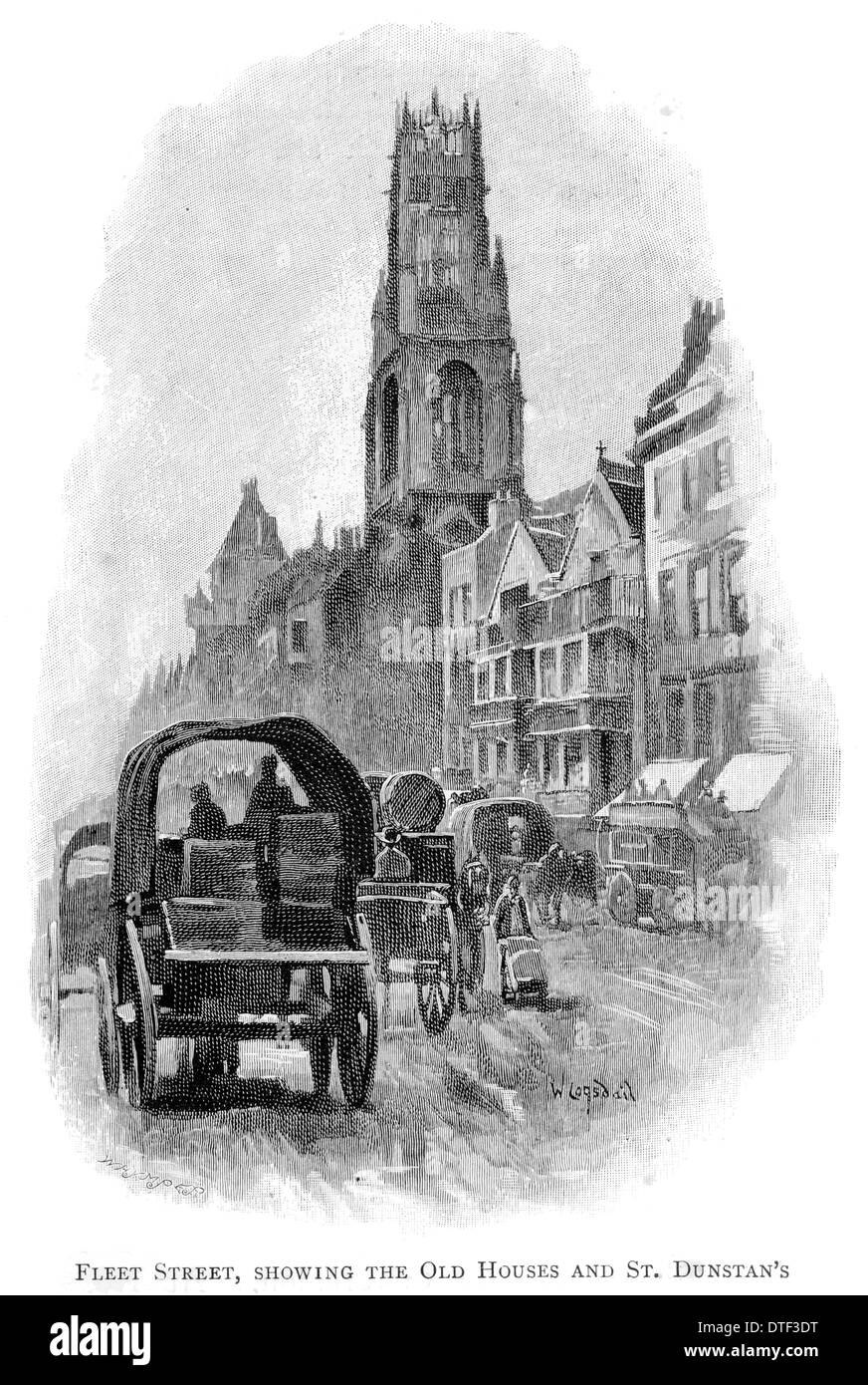 Fleet Street, Showing the old houses and Saint Dunstan's Circa 1890 Stock Photo