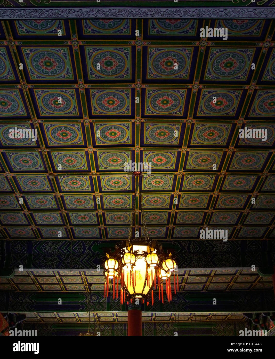 ornamented ceiling and traditional lamp in china Stock Photo