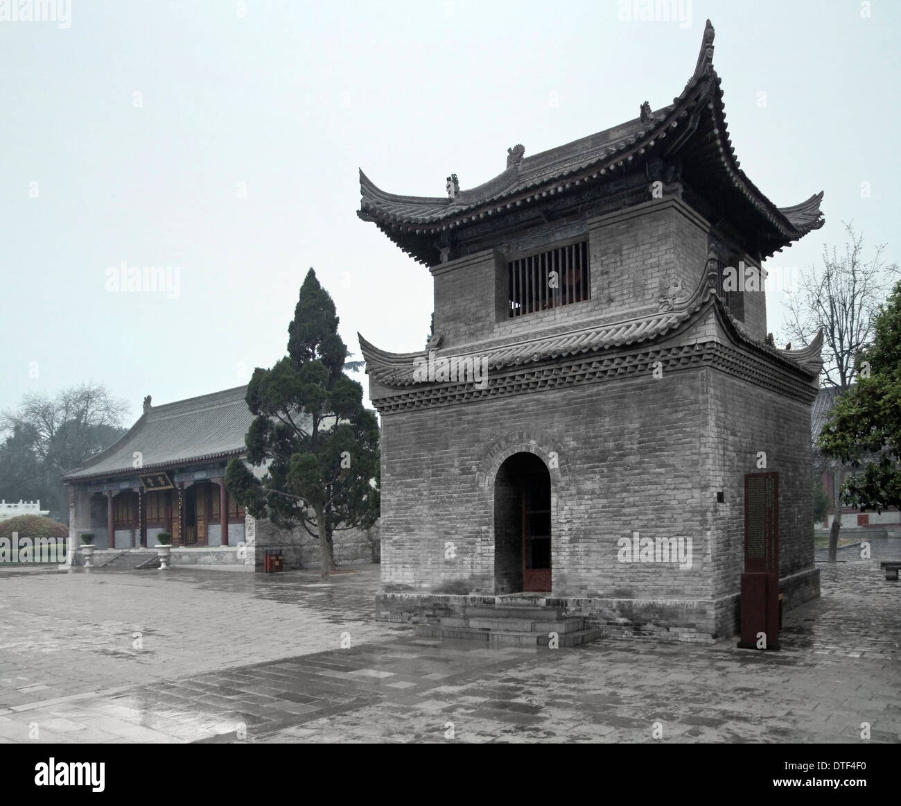 rainy scenery including traditional stone buildings in Xian (China) Stock Photo