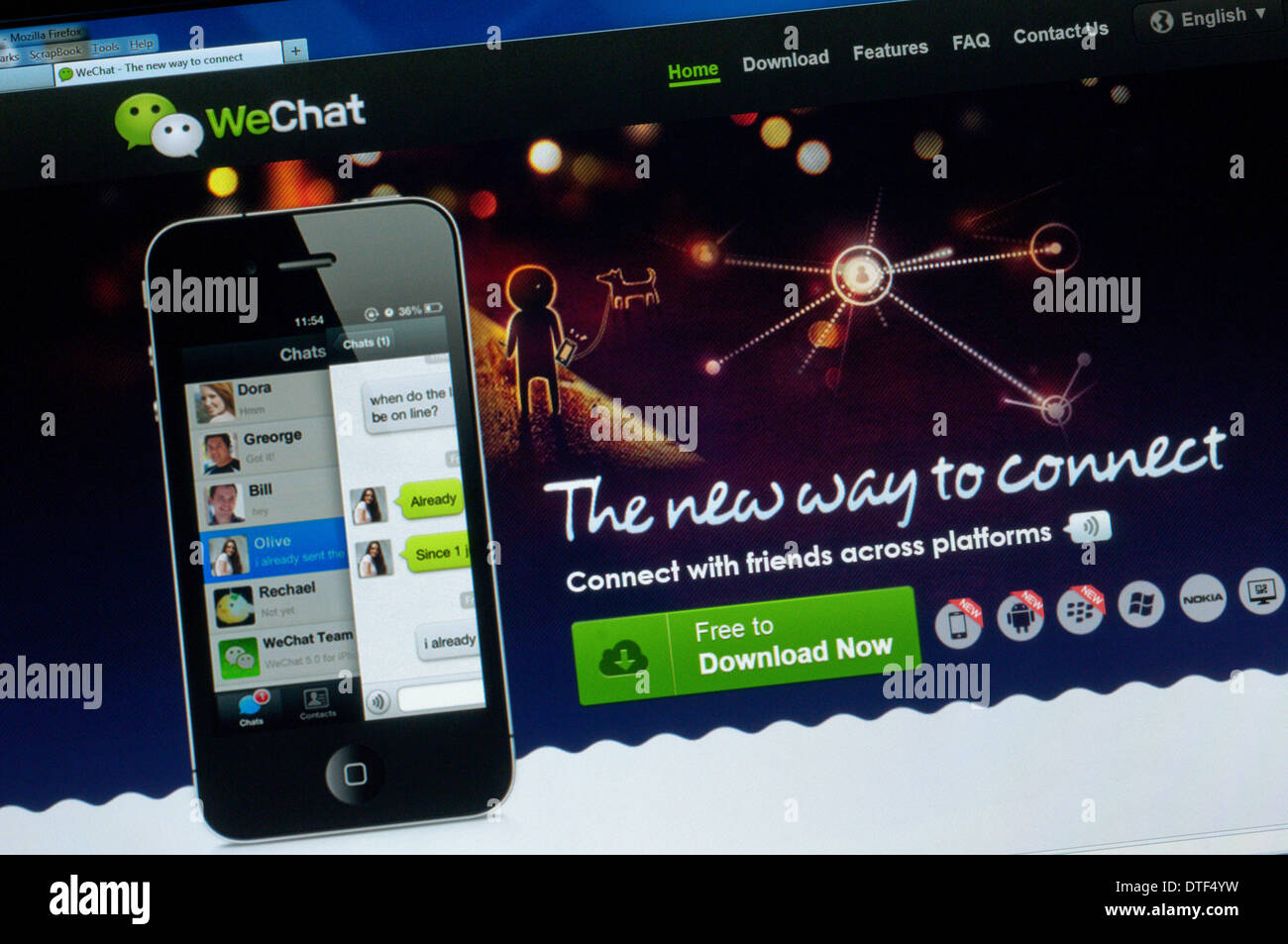The home page of the WeChat web site - a mobile text and voice messaging service. Stock Photo