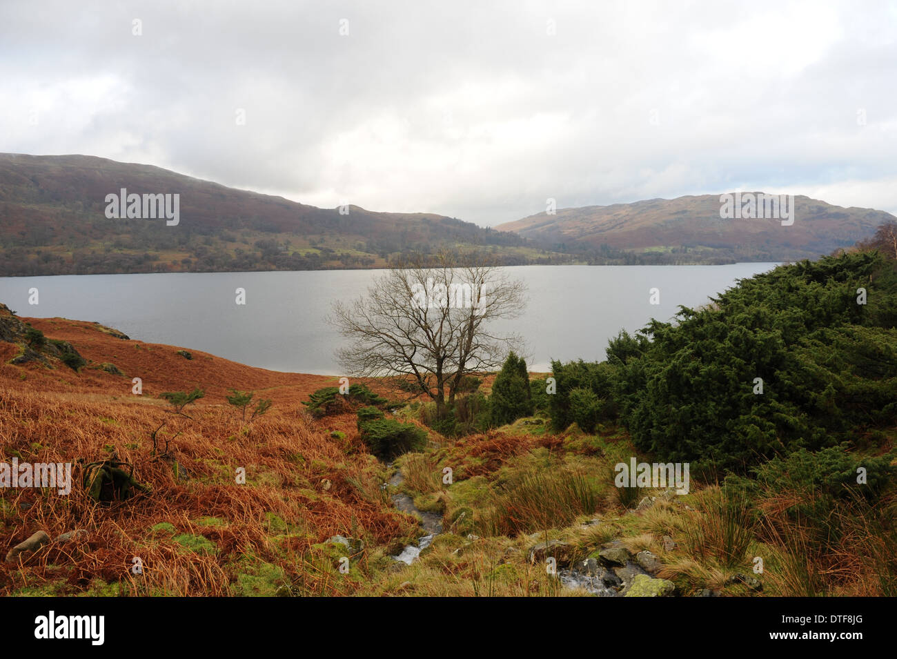 View from the Fells at Silverpoint looking across Ullswater in the Lake District National Park, Cumbria, England, UK Stock Photo
