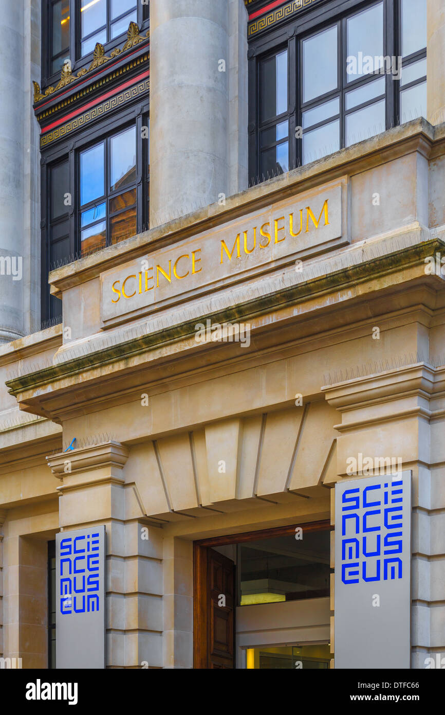 London Science Museum entrance with museum logos. in Exhibition Road. Stock Photo