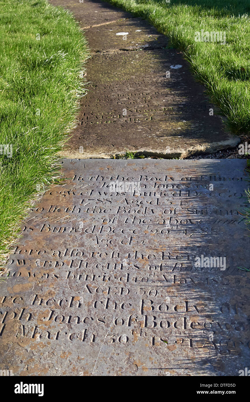 A path in a Church Yard made up of old gravestones. Stock Photo